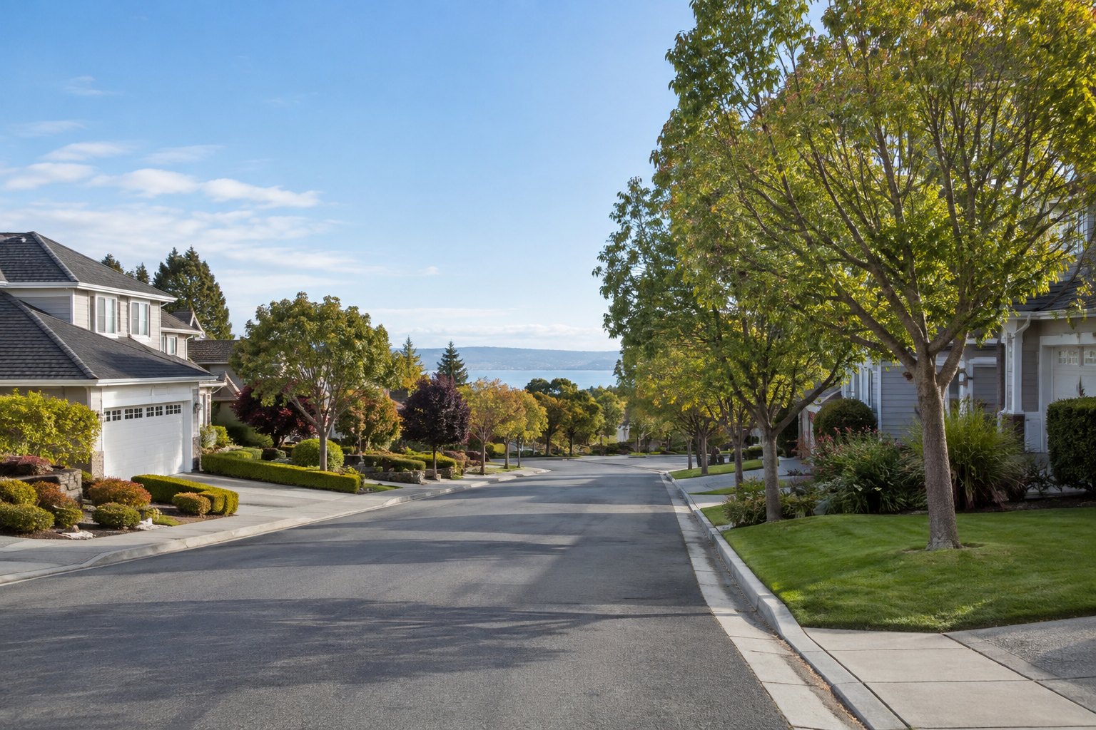 A quiet San Mateo County, Peninsula residential street, illustrative